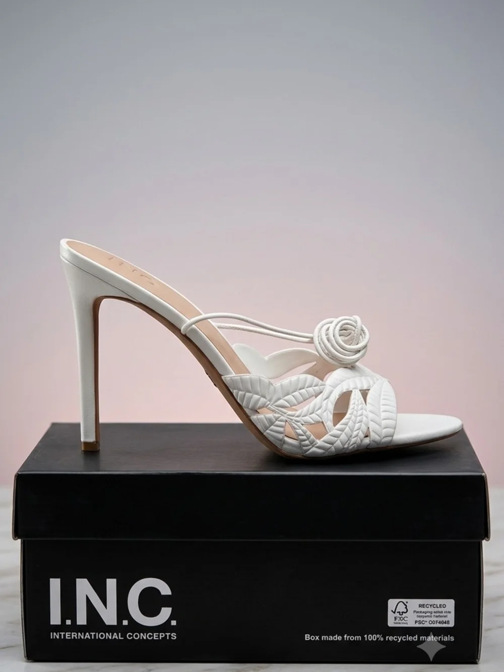 INC International Concepts White Braided Knot High Heel Slide Sandals